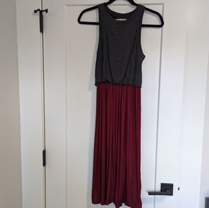 Loft midi dress, XXSP, gray and maroon